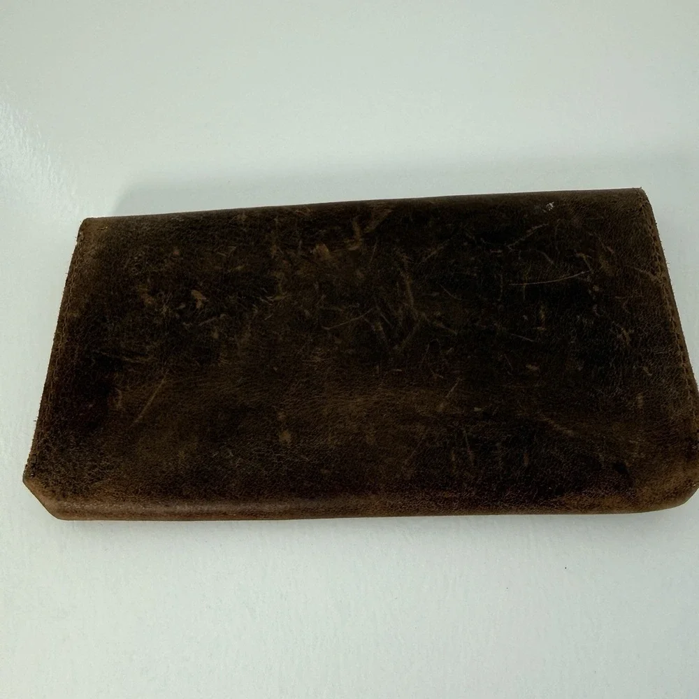 Hide & Drink Full Grain Leather Envelope Wallet Clutch Snap Brown Rustic Pouch